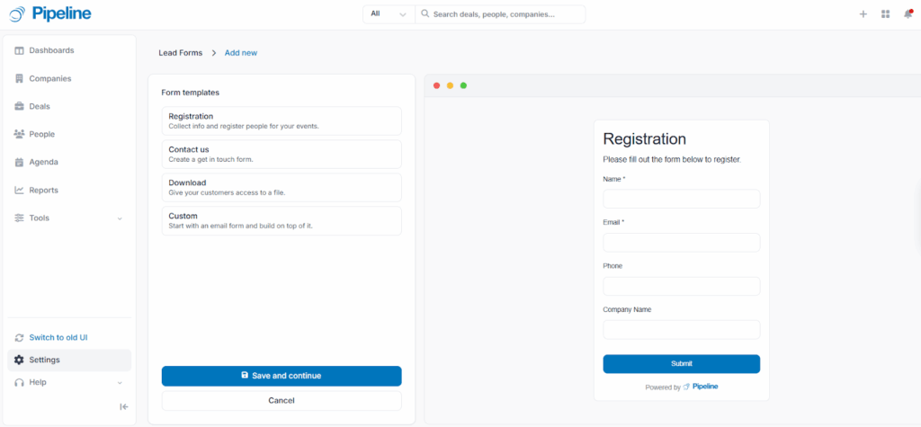 pipeline crm lead form