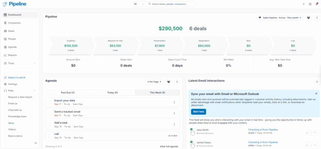pipeline crm home page