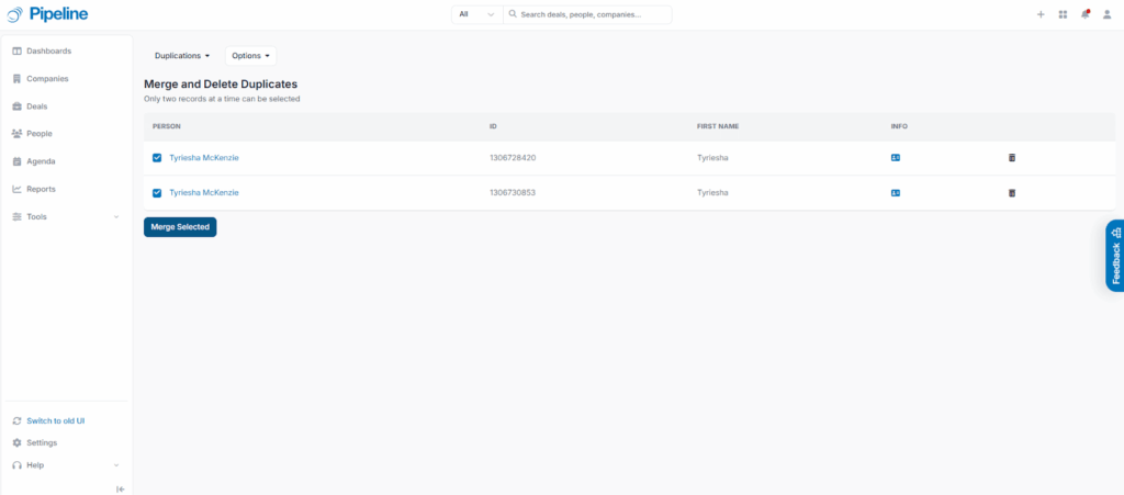 find duplicates in pipeline crm