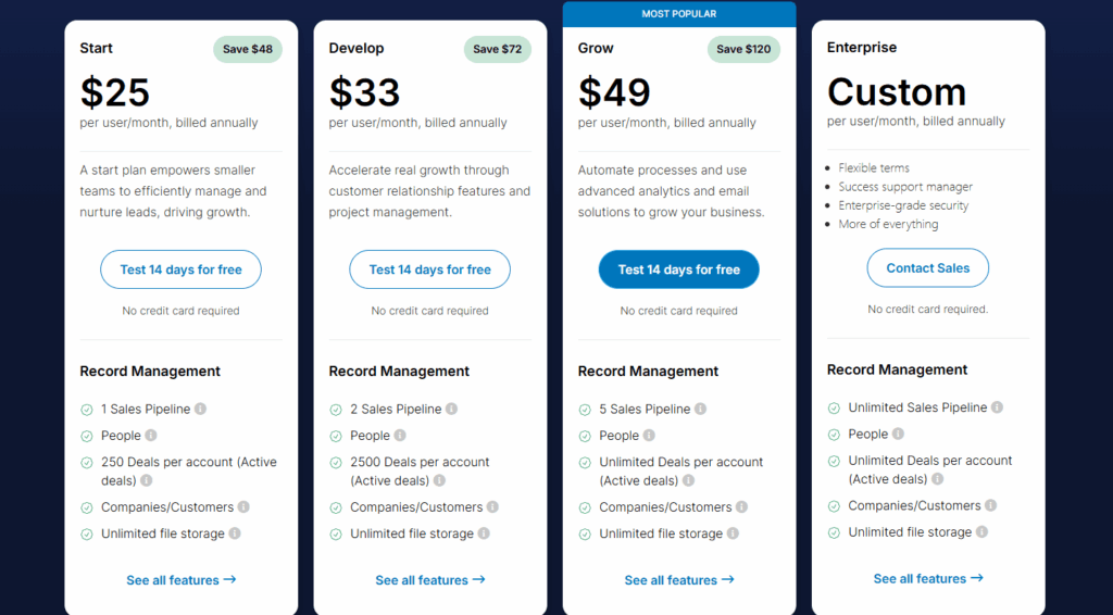 pipeline crm pricing plans