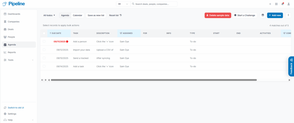 pipeline crm task list