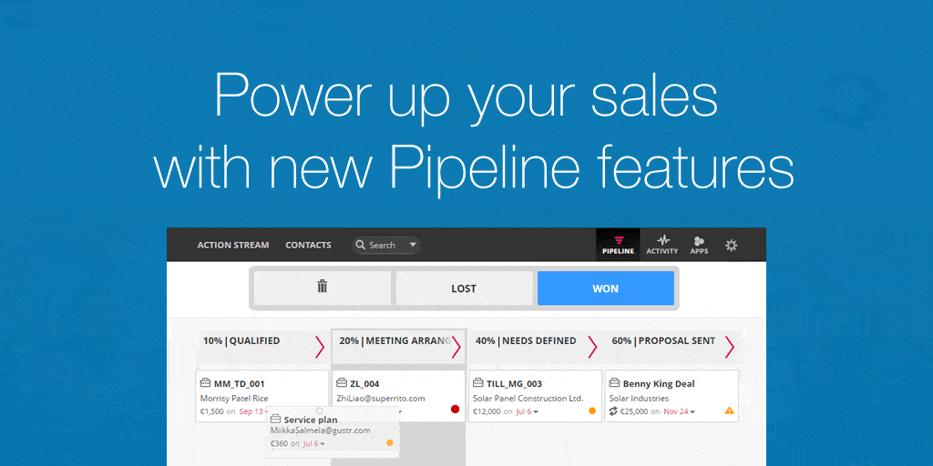 Pipeline features in OnePageCRM