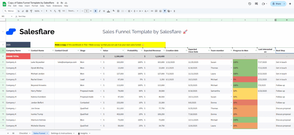 free lead management template by salesflare