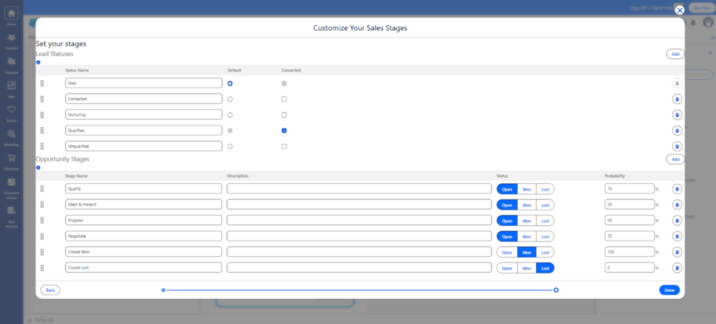 salesforce crm pipeline settings