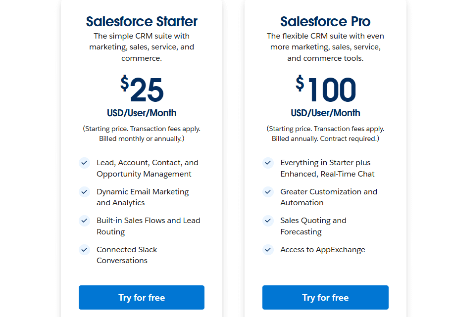 salesforce crm pricing plans