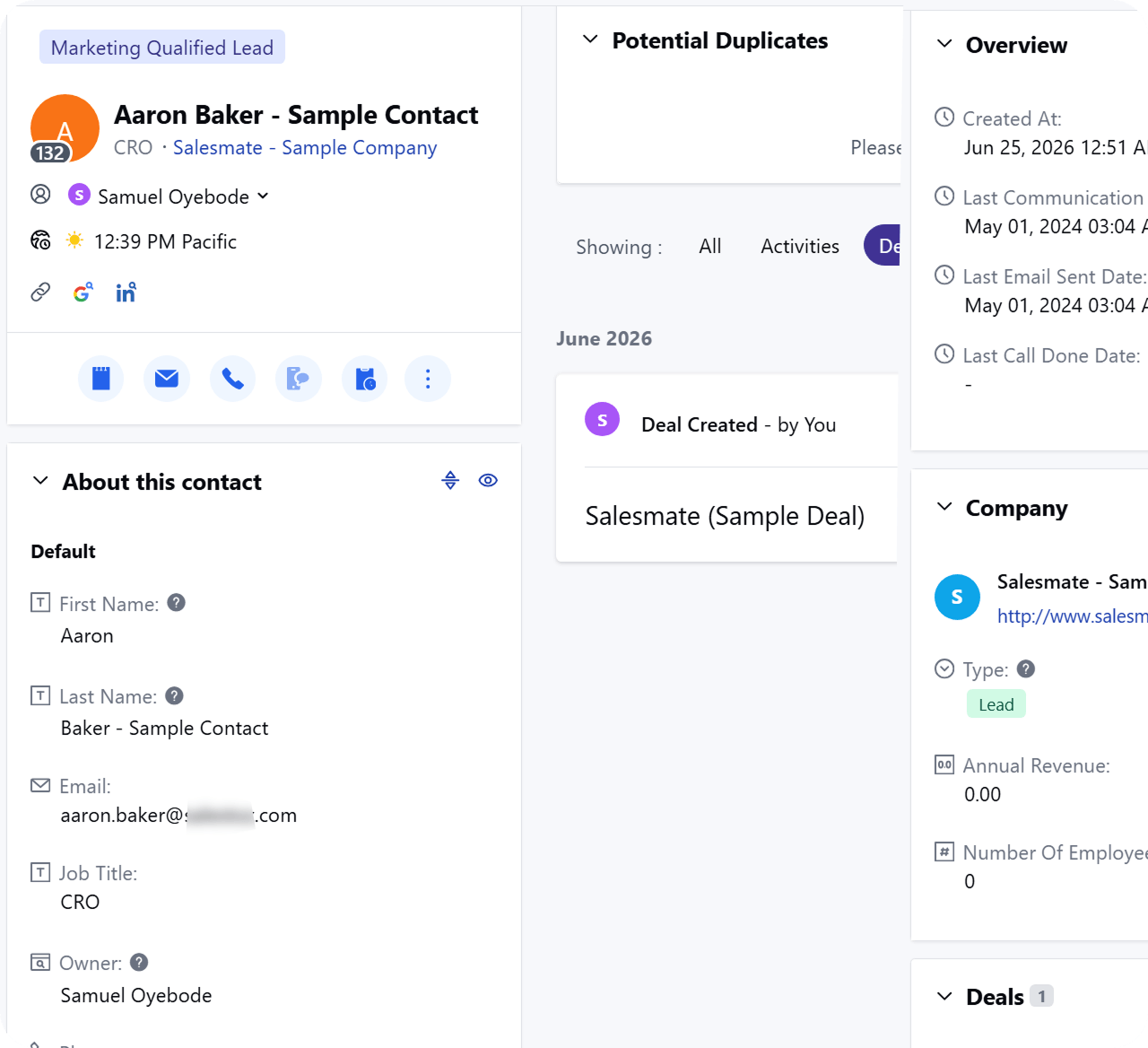 Salesmate contact management