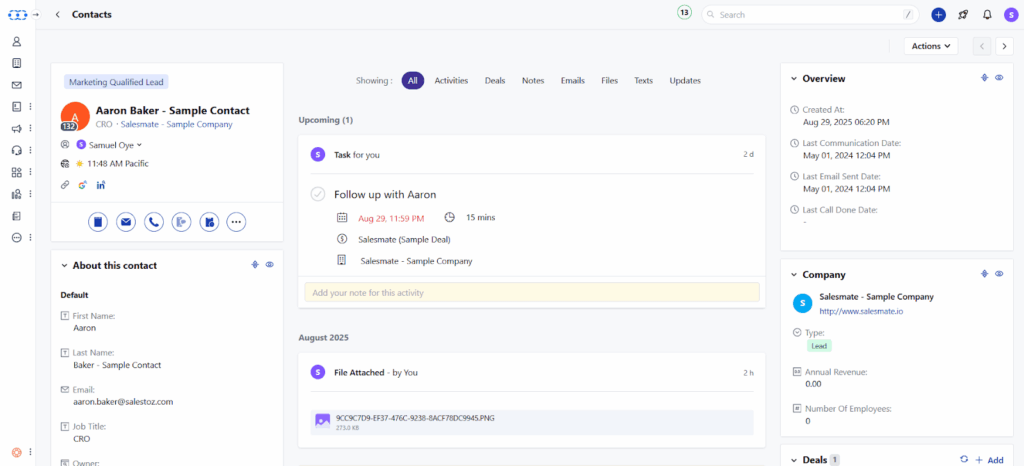 salesmate crm contact profile