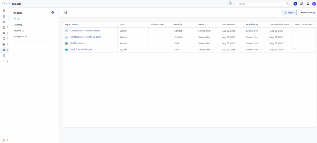 salesmate crm reports