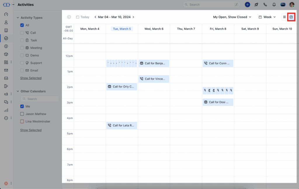 salesmate crm activities calendar