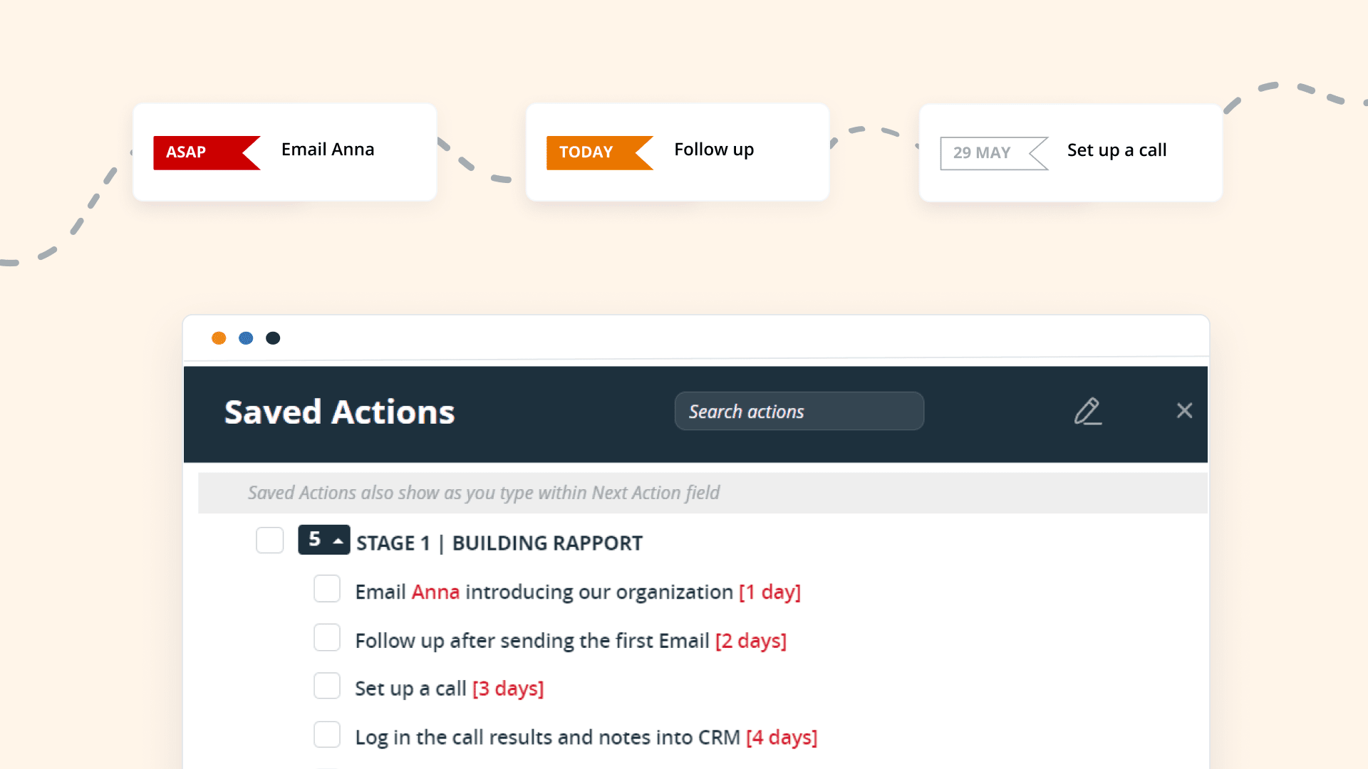 saved actions for processes with repetitive steps