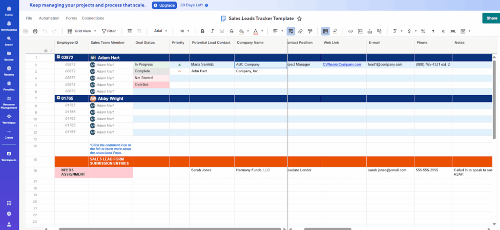 free lead tracker template by smartsheet