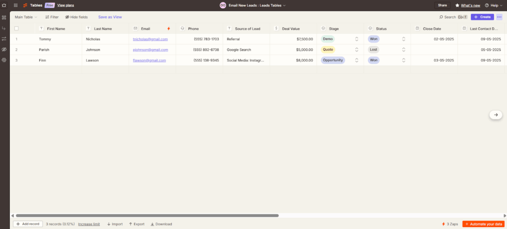 free lead tracker template by zapier