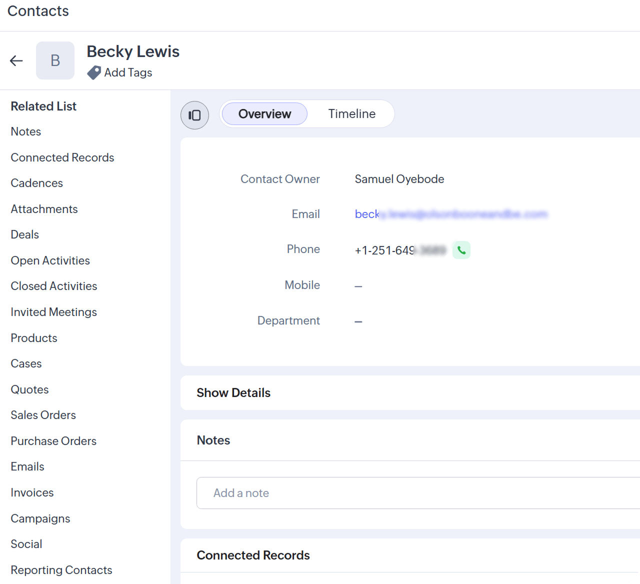 Zoho contact management