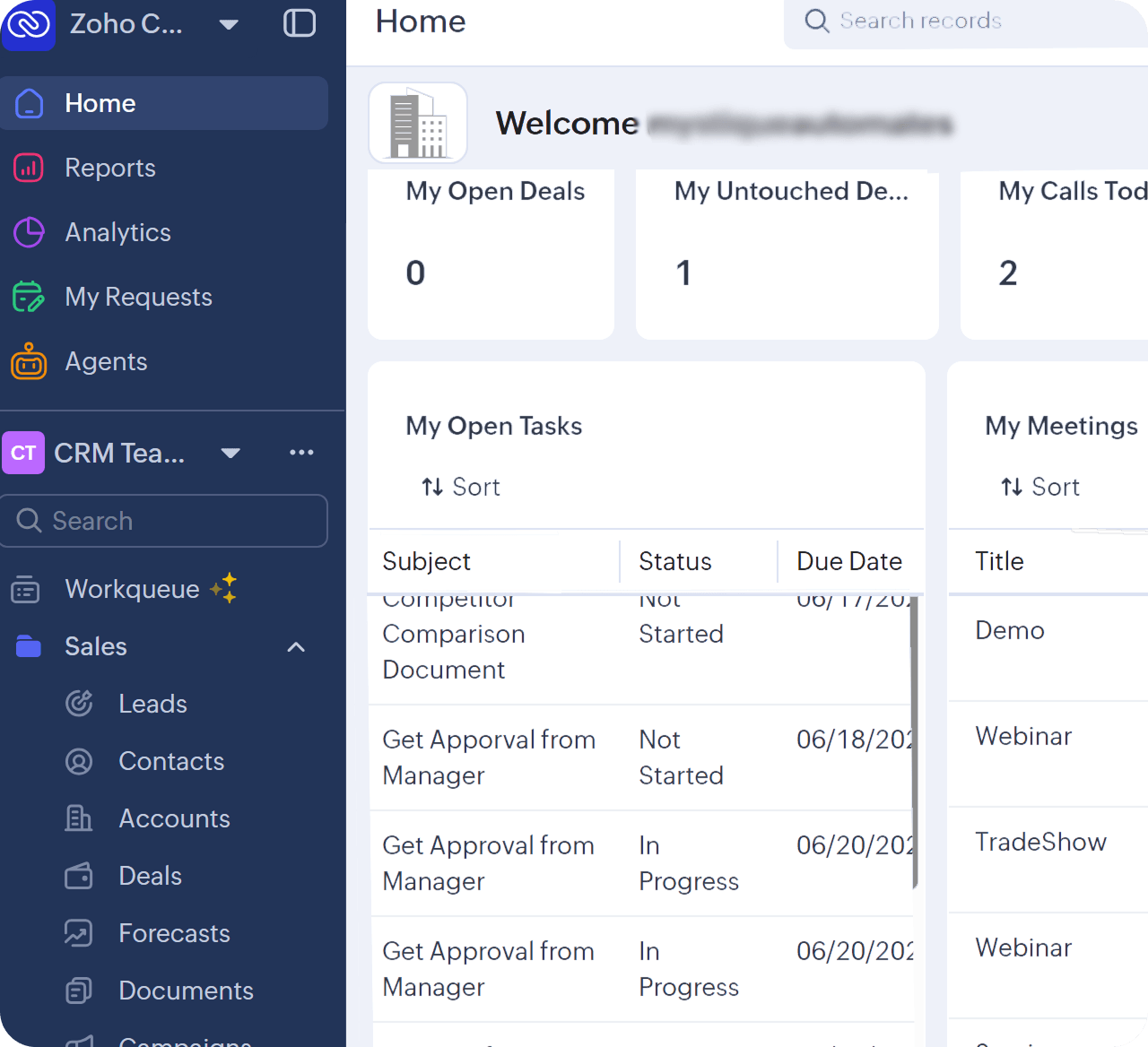 Zoho interface
