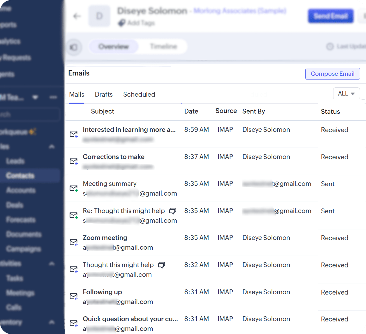 Zoho email sync