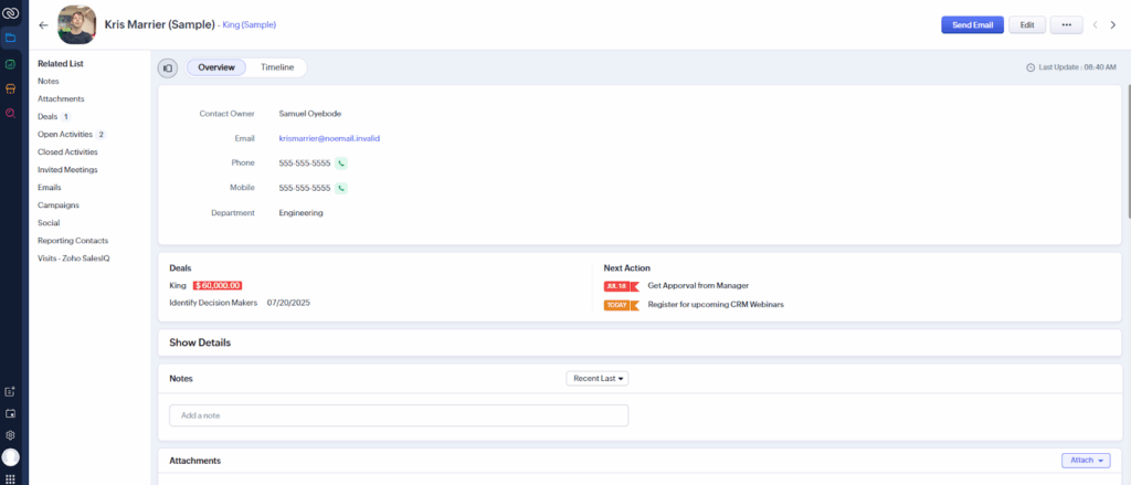 zoho crm contact profile