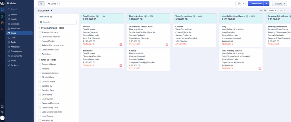 zoho crm deal pipeline