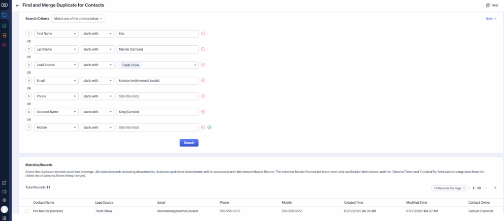 find duplicates in zoho crm