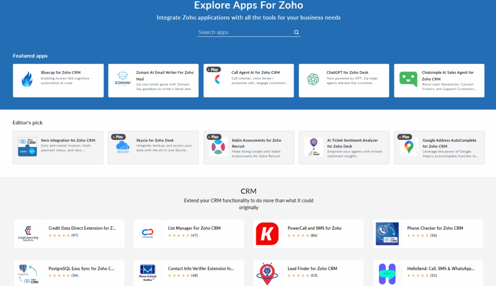 zoho crm app marketplace